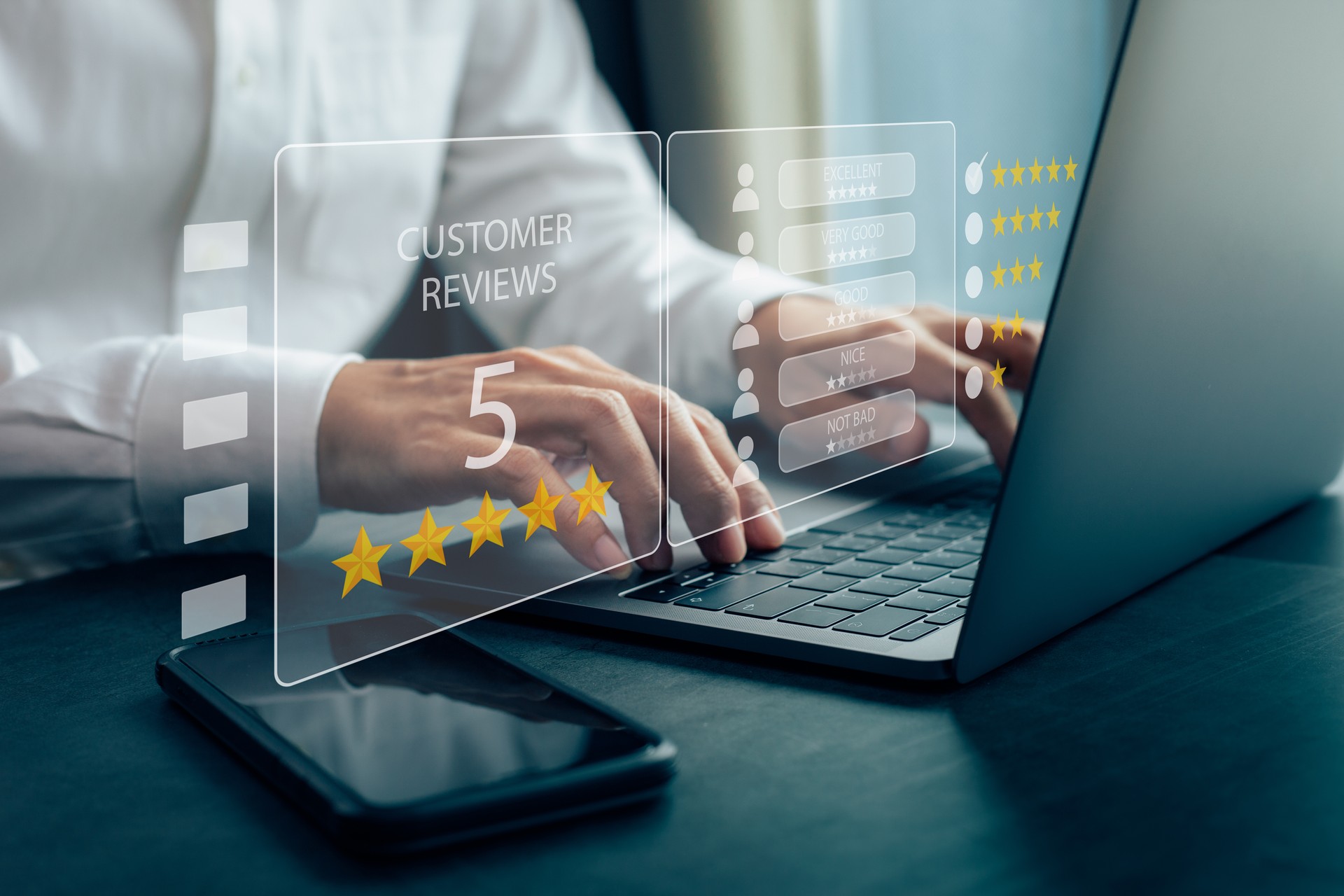 Customer review satisfaction feedback survey concept.